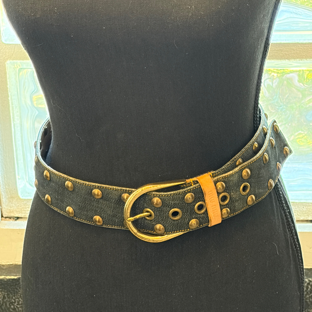 Vintage Rare MIU MIU denim and brass studded wide belt